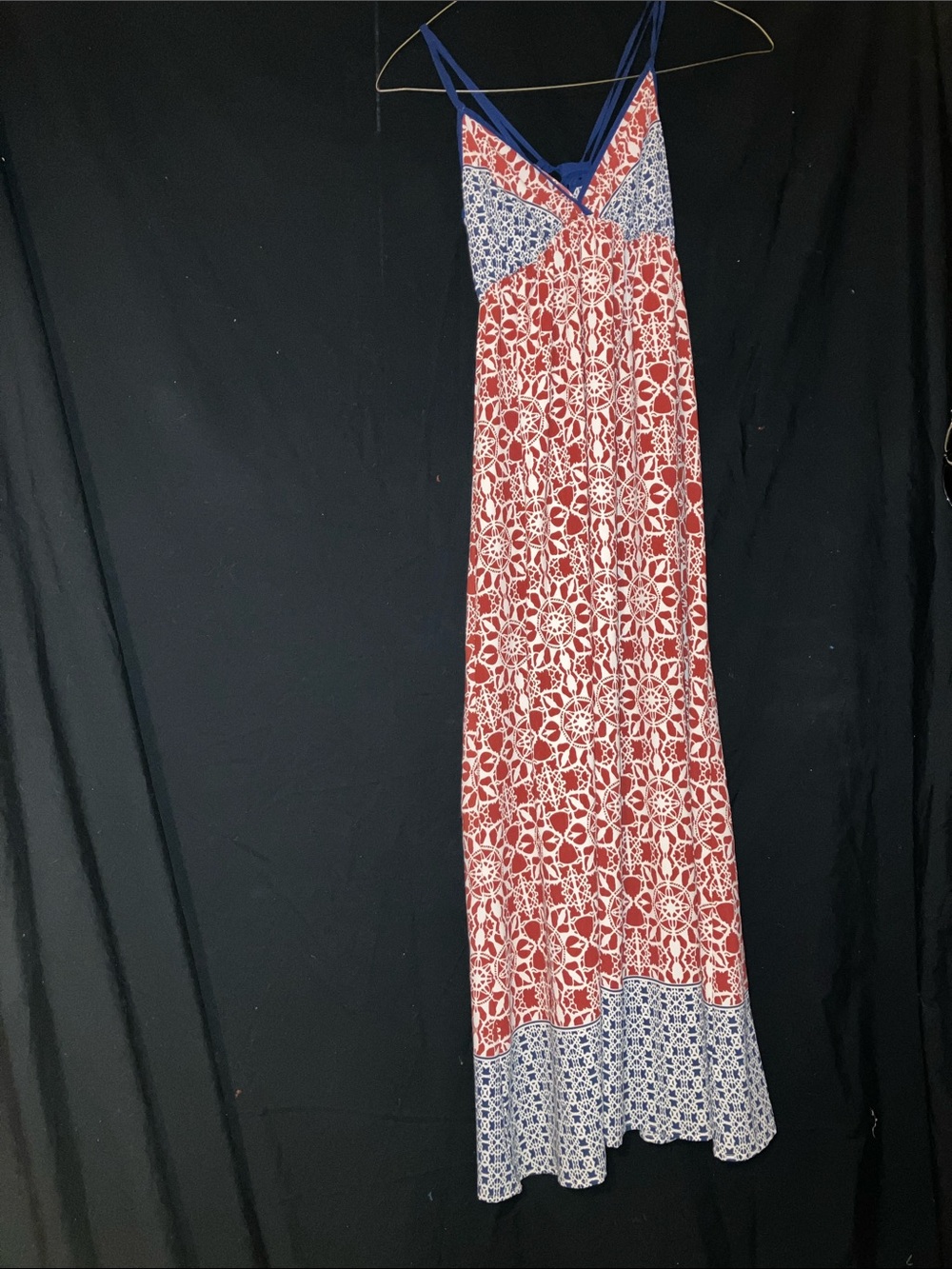 lovestitch Red and Blue Printed Maxi Dress with V-Neck